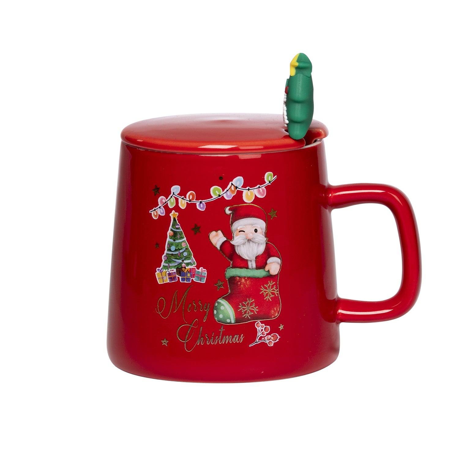 VESTIAMO CASA GRAN NATALE - Tazza Natalizia in porcellana con Tappo e cucchiaino 38 cl